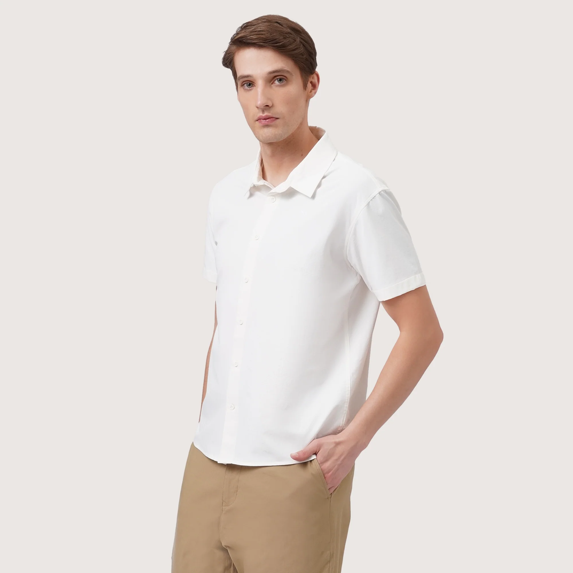 Regular Fit Short Sleeve Shirt In Stretch Woven Fabric - Image 4
