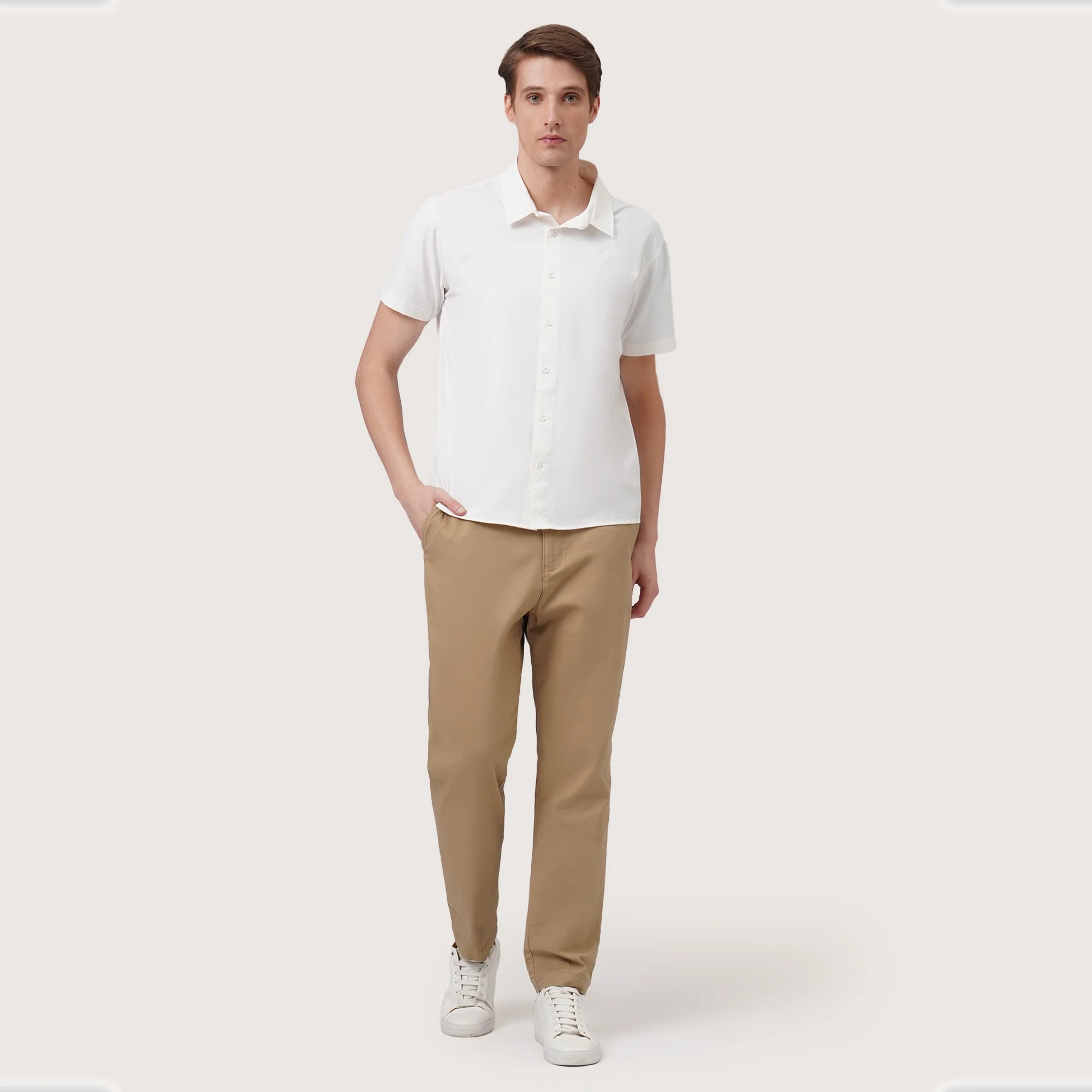 Regular Fit Short Sleeve Shirt In Stretch Woven Fabric - Image 5