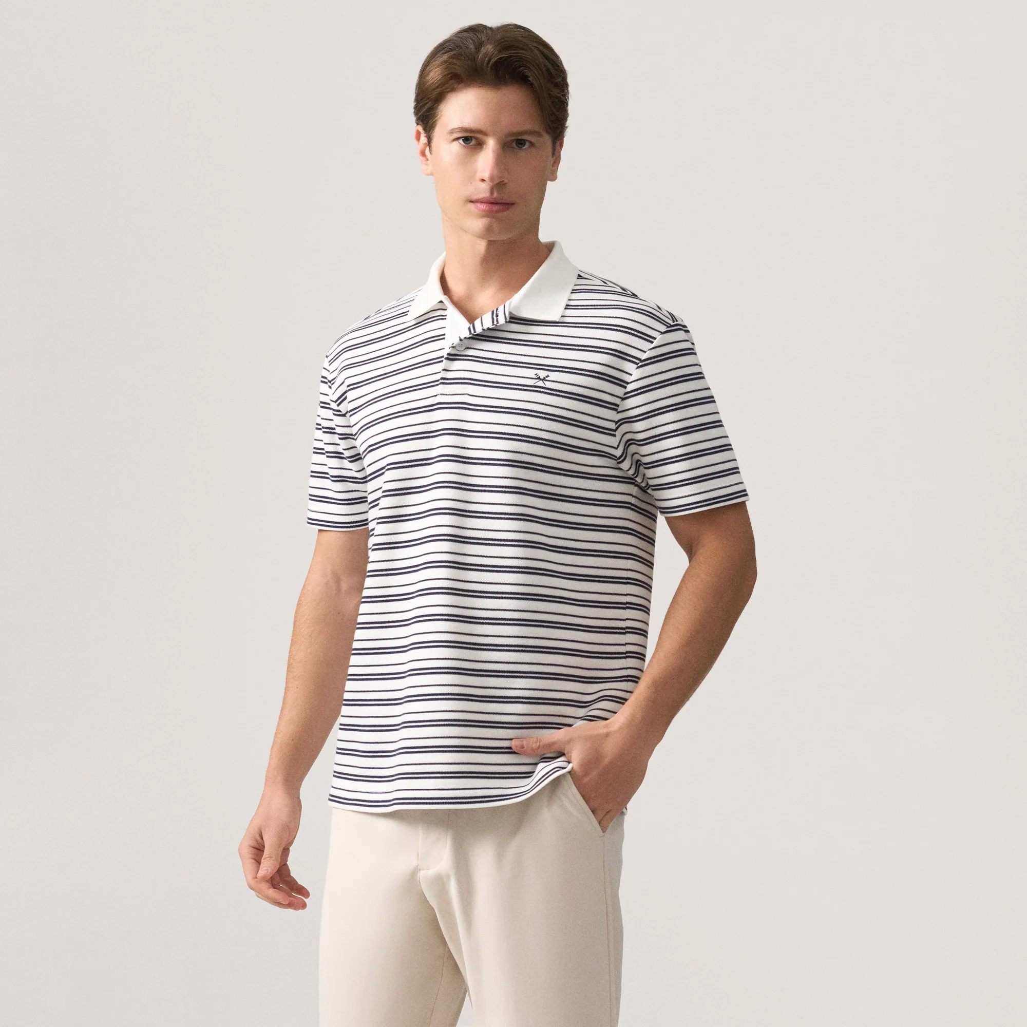 Regular Fit Striped Polo Shirt In Honeycomb Pique - Image 4
