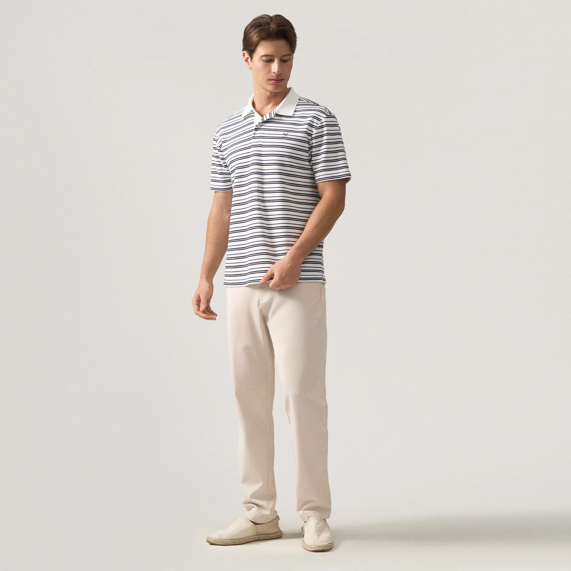Regular Fit Striped Polo Shirt In Honeycomb Pique - Image 6