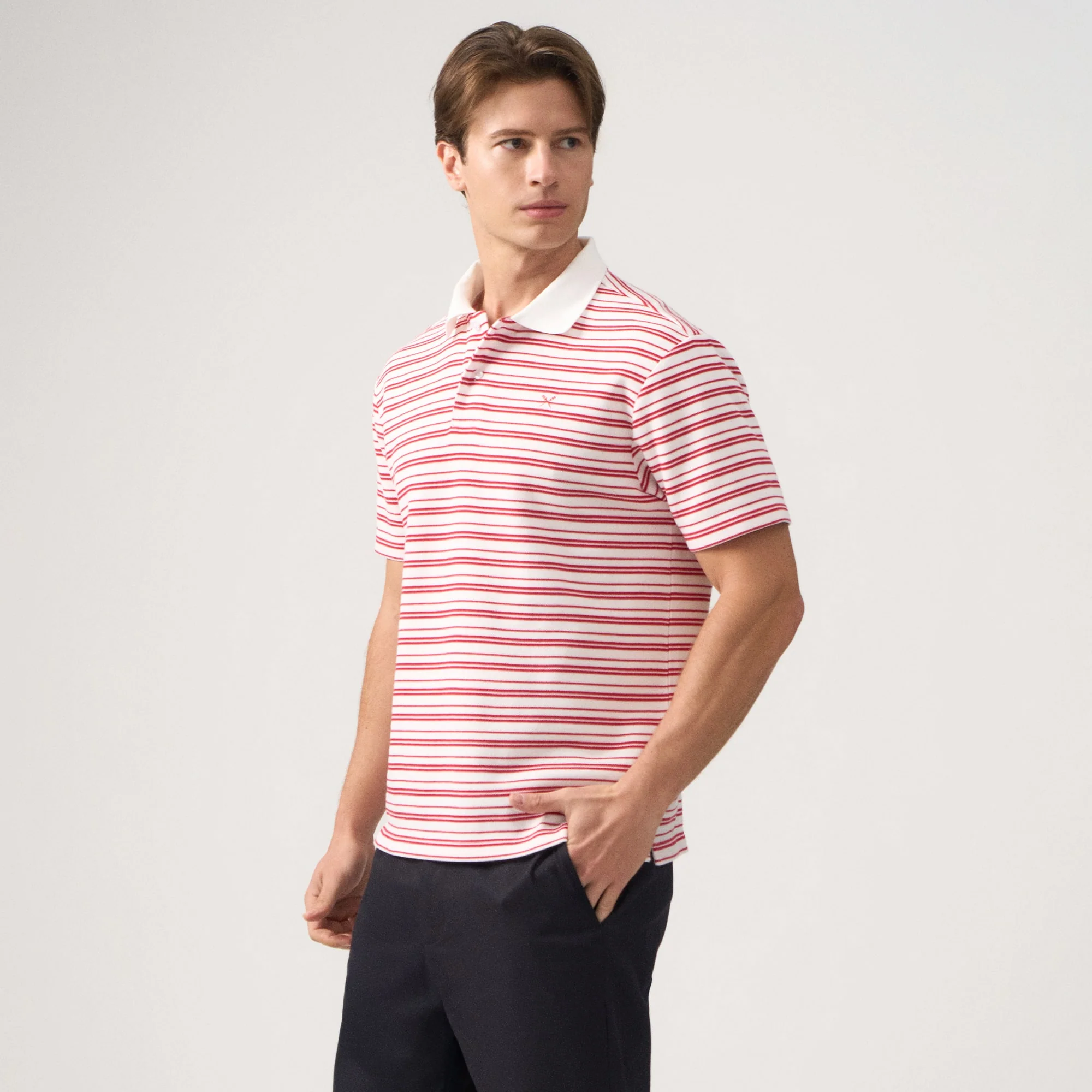 Regular Fit Striped Polo Shirt In Honeycomb Pique - Image 4