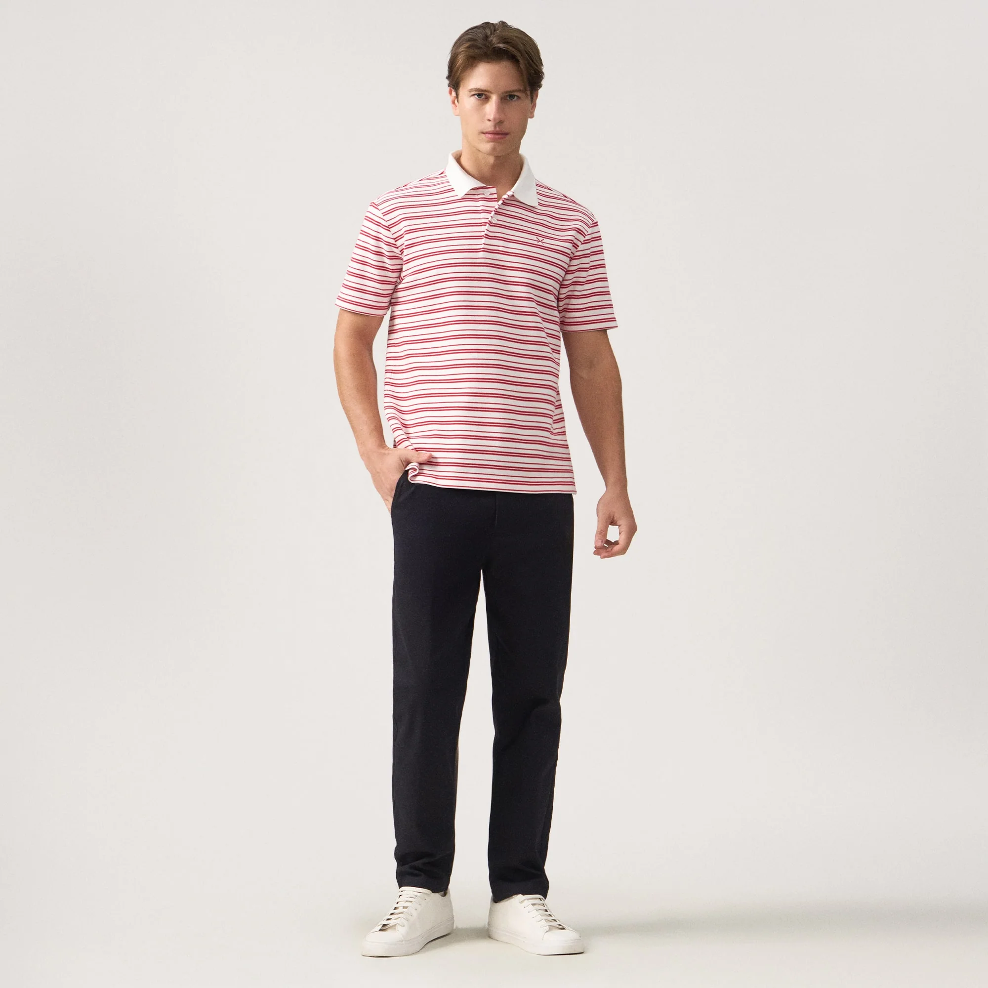 Regular Fit Striped Polo Shirt In Honeycomb Pique - Image 6