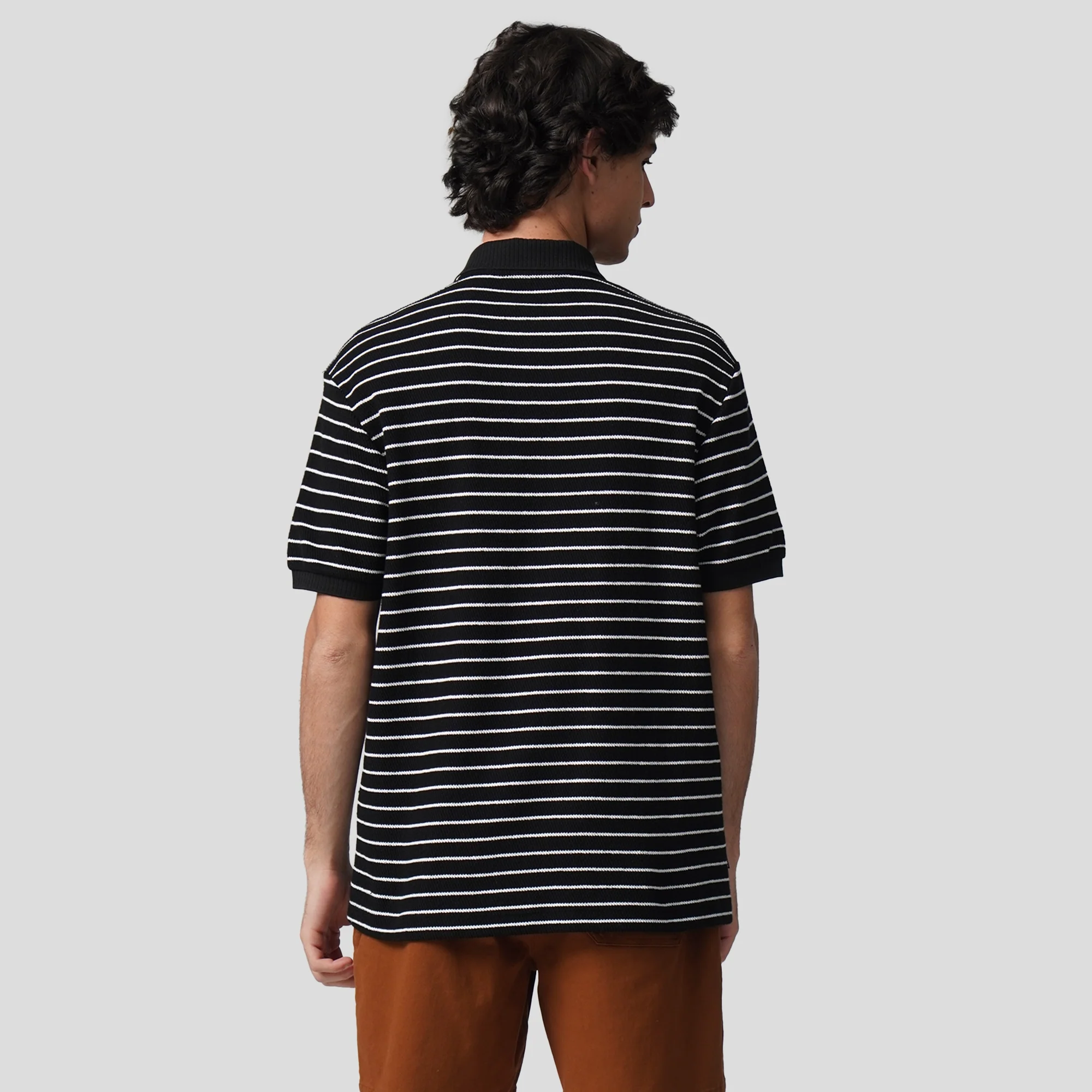 Regular Fit Striped Polo Shirt In Textured Knit - Image 4