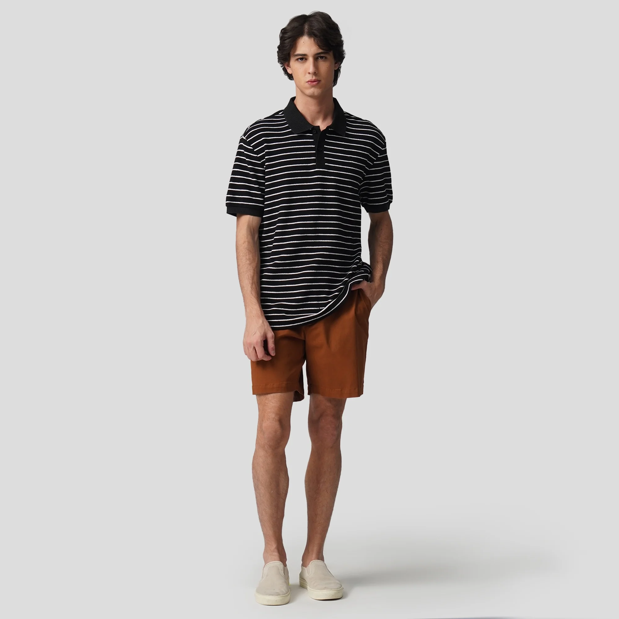 Regular Fit Striped Polo Shirt In Textured Knit - Image 6