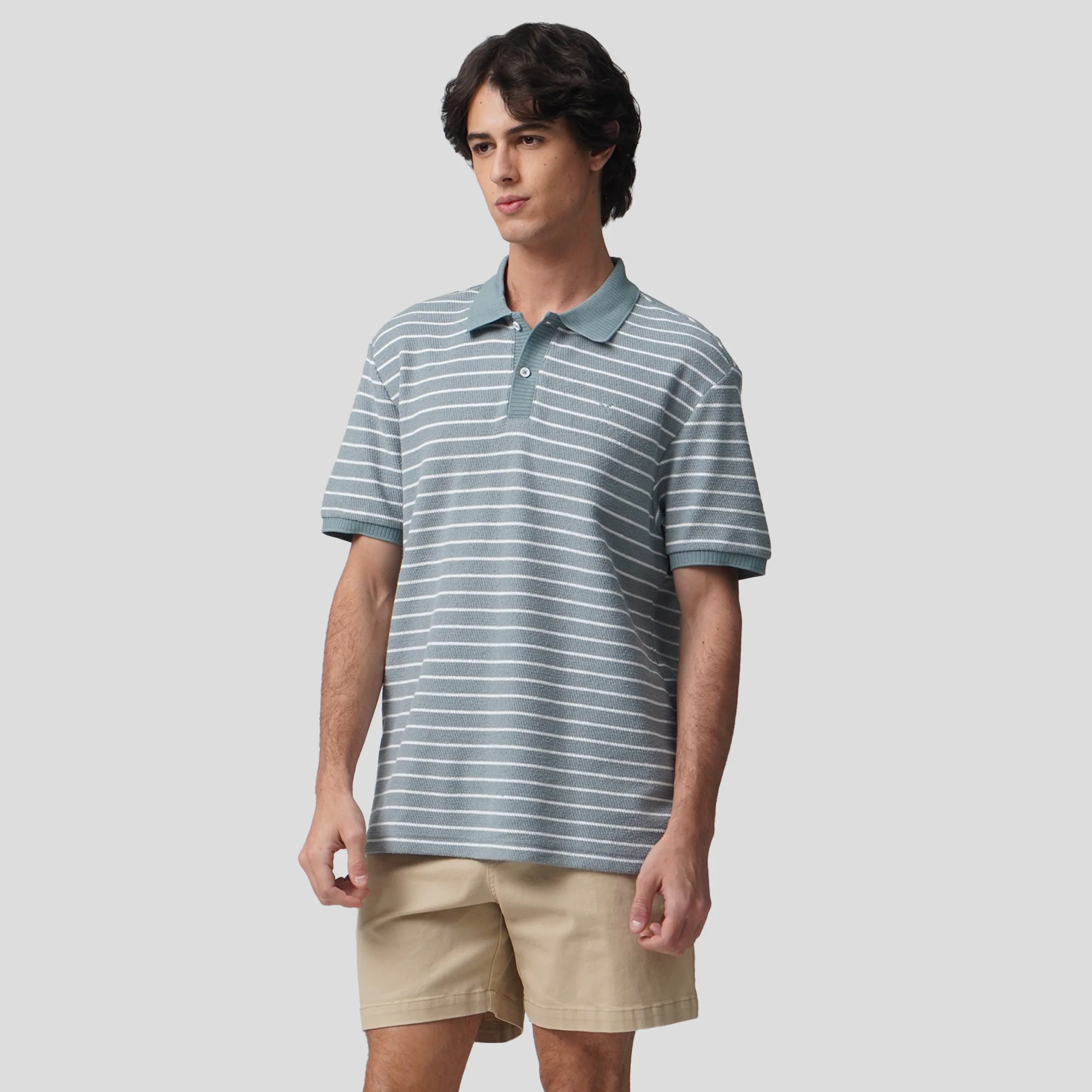 Regular Fit Striped Polo Shirt In Textured Knit - Image 3