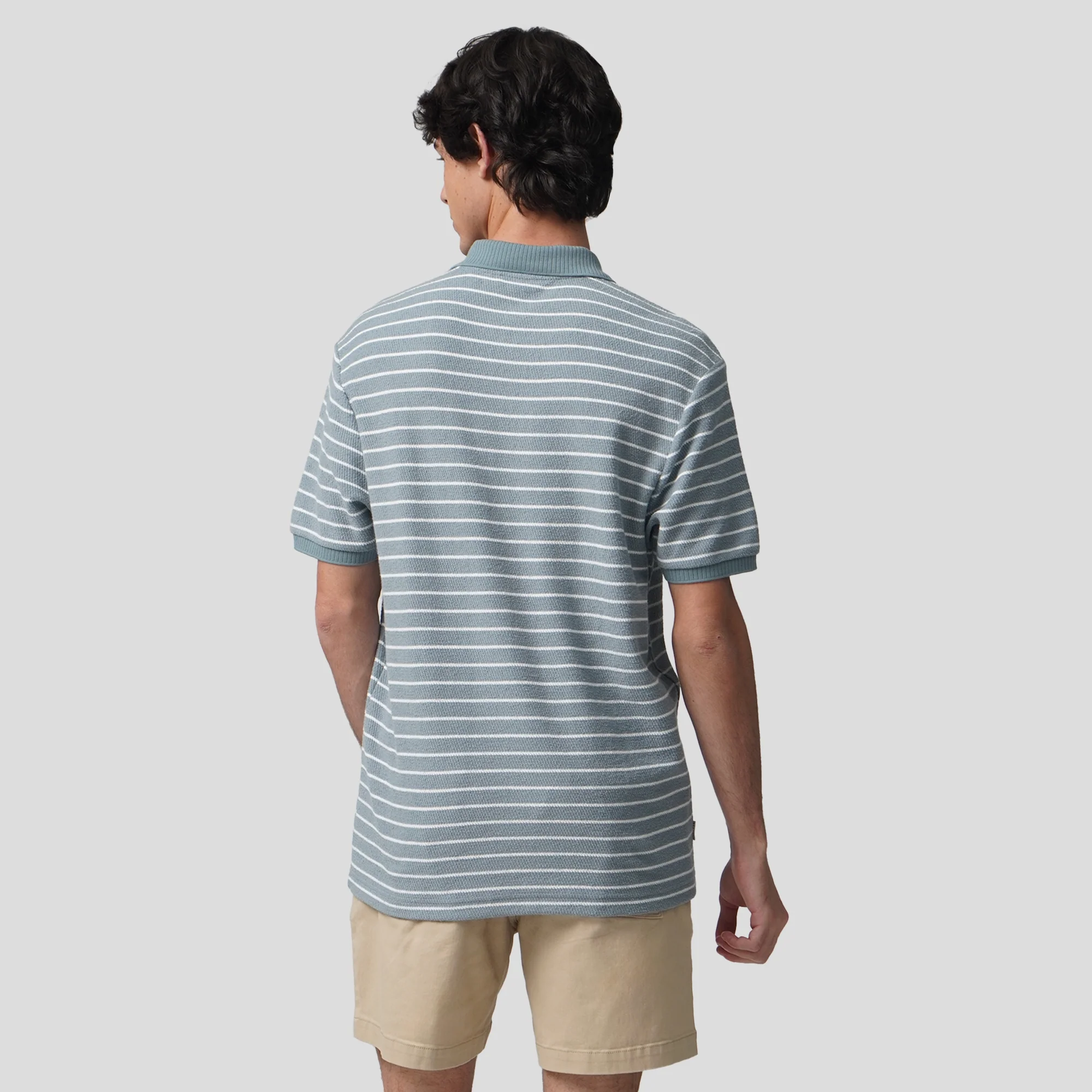 Regular Fit Striped Polo Shirt In Textured Knit - Image 4