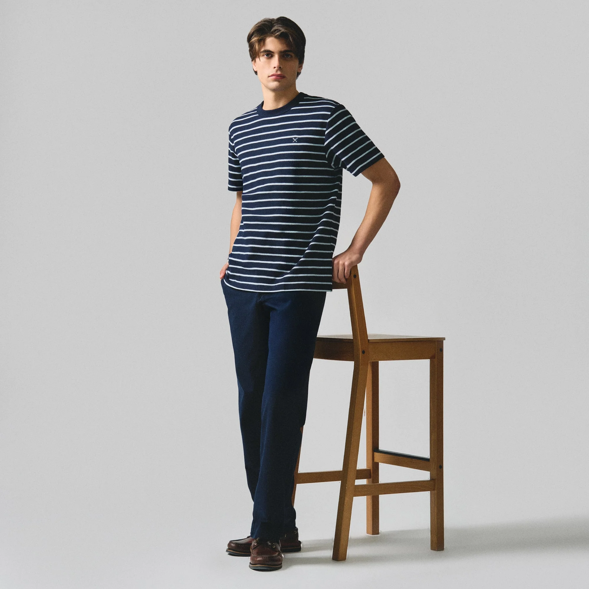 Regular Fit Striped T-Shirt In Honeycomb Pique - Image 6