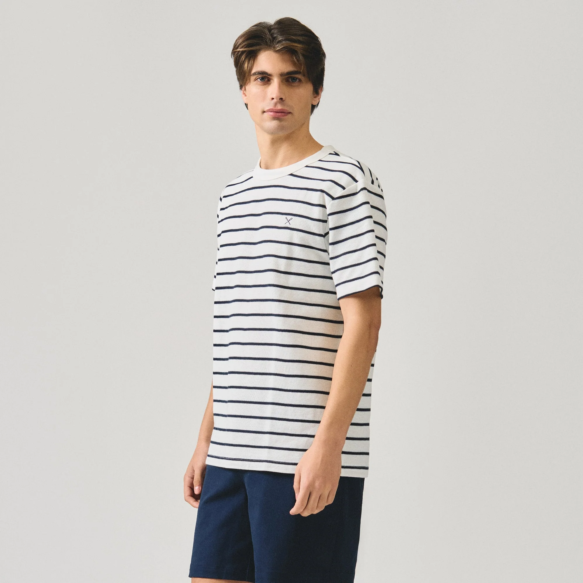 Regular Fit Striped T-Shirt In Honeycomb Pique - Image 3