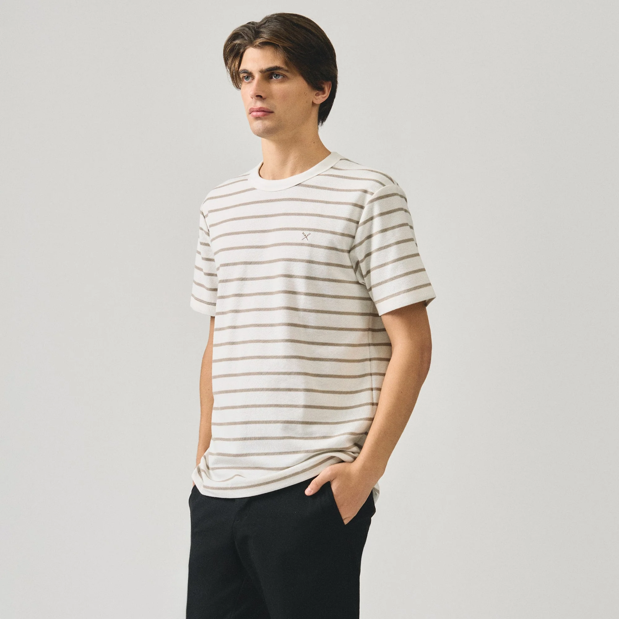 Regular Fit Striped T-Shirt In Honeycomb Pique - Image 3