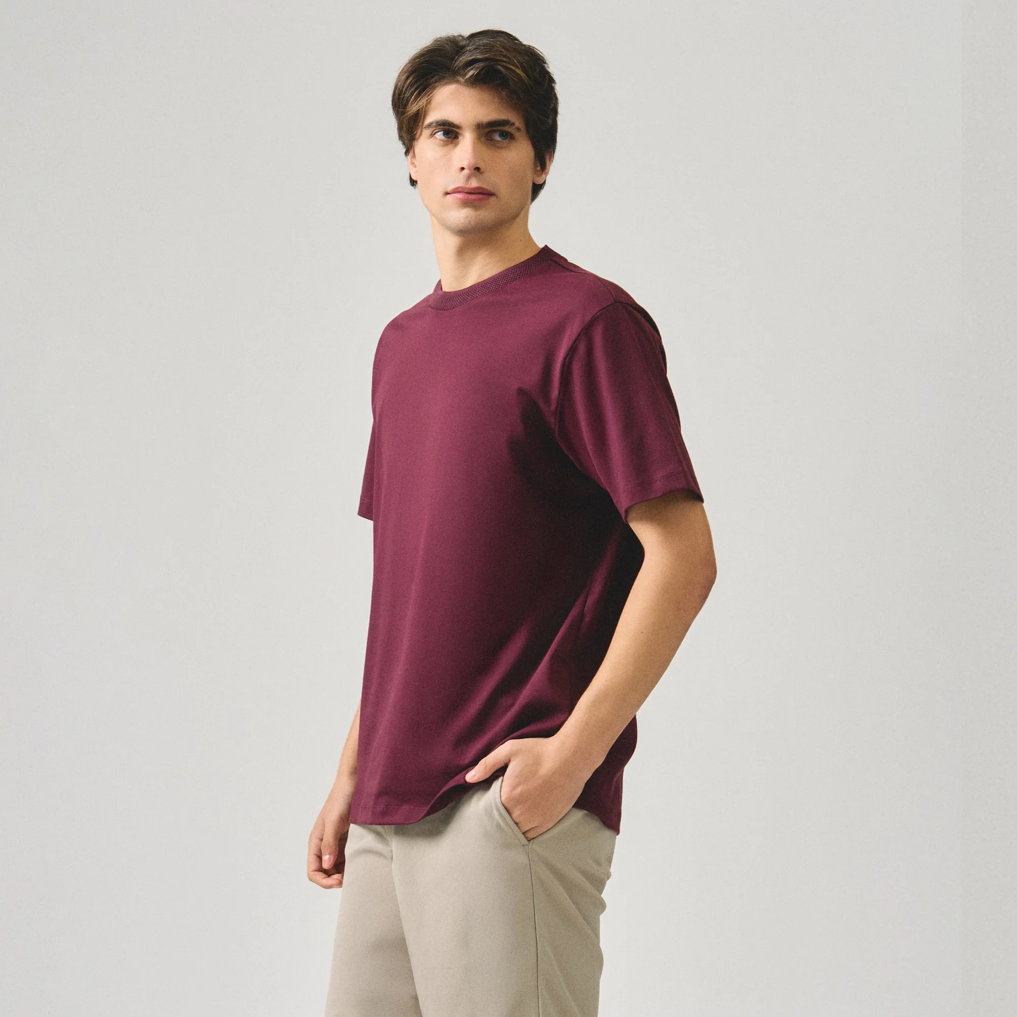 Regular Fit T-Shirt With Jacquard Neck Band In Sorona - Image 3
