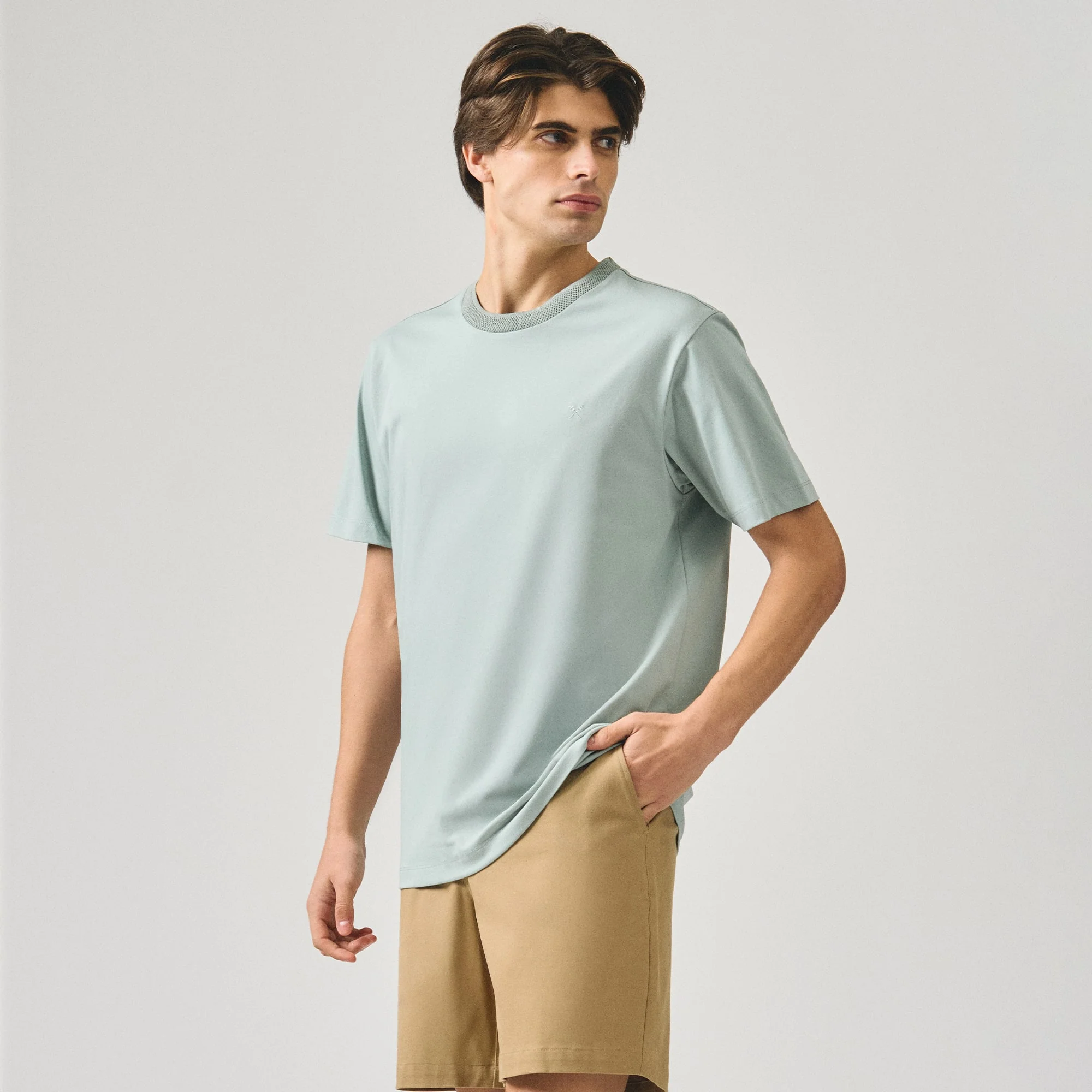 Regular Fit T-Shirt With Jacquard Neck Band In Sorona - Image 3