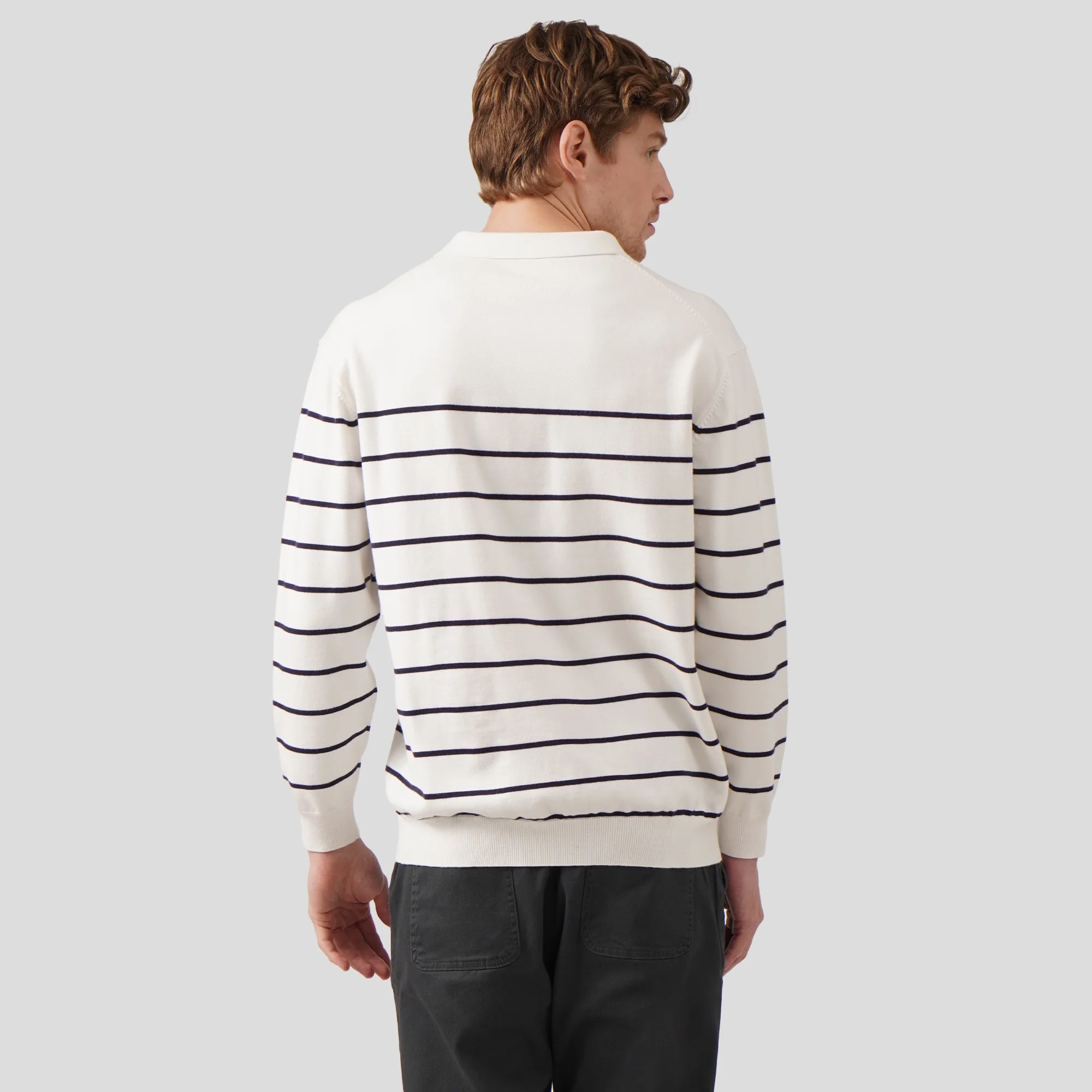 Regular Fit V-Placket Striped Pullover In Flat Knit - Image 5